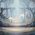 A gentle boundary line made of soft light in a twilight forest