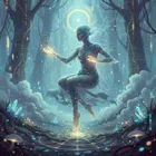 A translucent figure examining its own hand with wonder and doubt