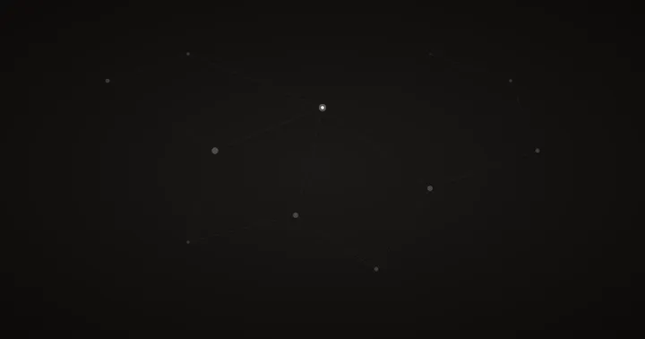 A sparse network of interconnected nodes in darkness, one glowing brighter than the rest